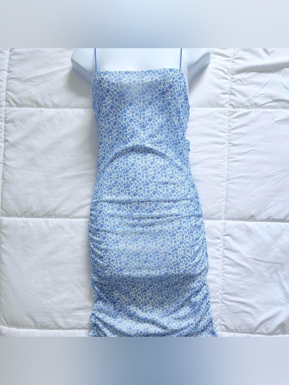 blue floral open back bodycon dress